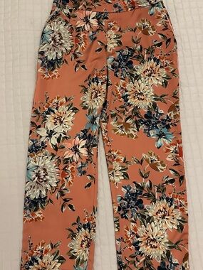 Zara Peach Floral Wide-Leg Pants